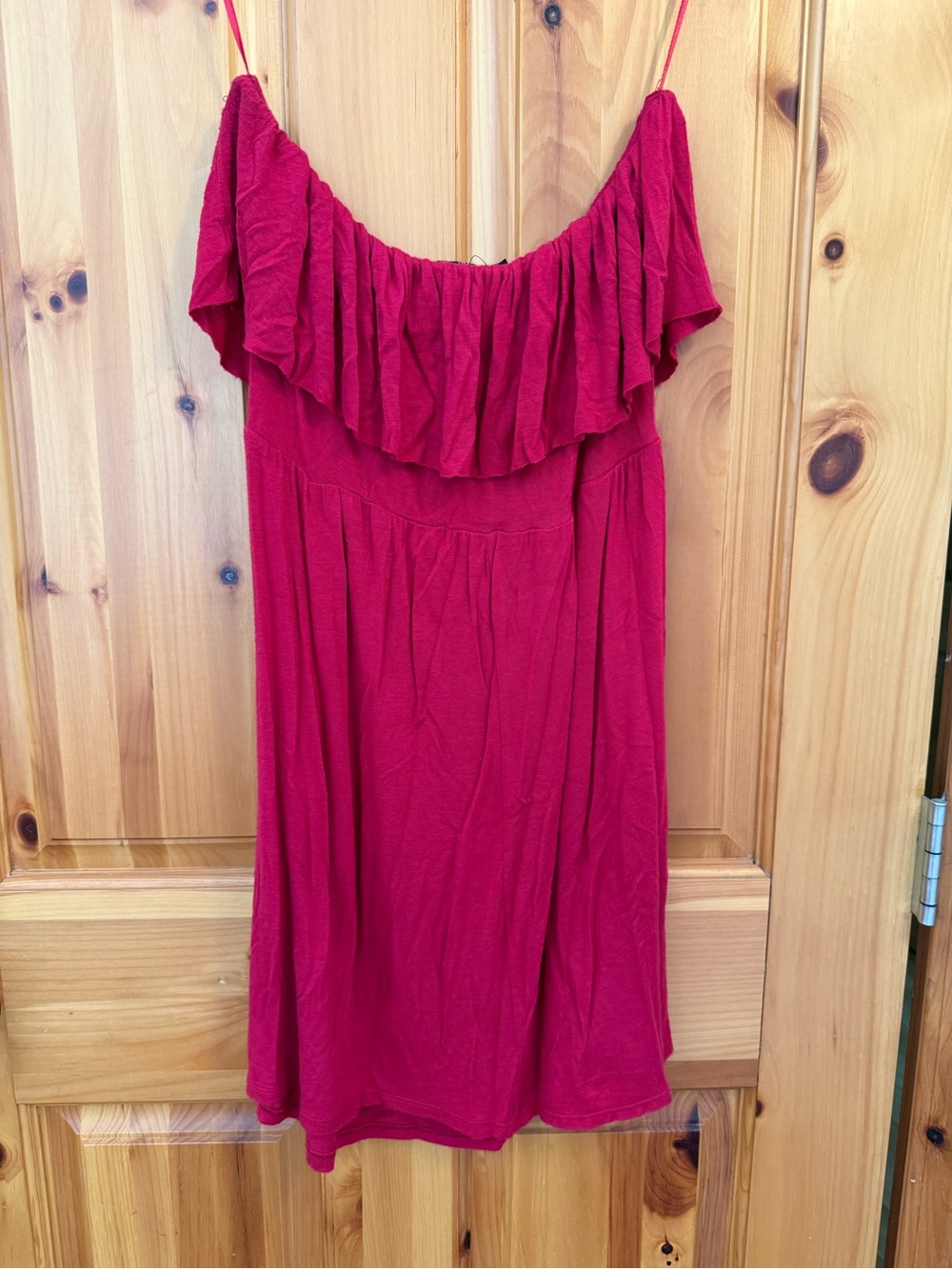 Off-Shoulder Ruffle Red Summer Dress - Picture 4 of 5